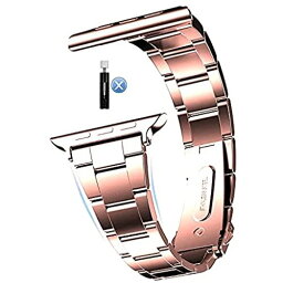 MaKTech ステンレス鋼の時計バンド、（工具は必要ありません）スリーピースリンクメタルストラップ、と互換性があるApple Watch Series 6/SE/5/4/3 (44mm/42mm,ピンク)