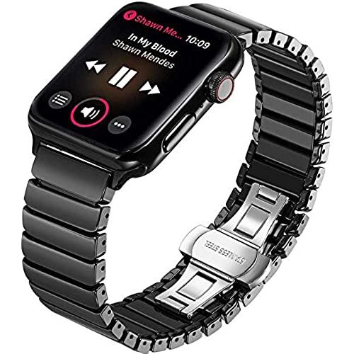 MaKTechセラミックストラップためにアップルウォッチ、贅沢な1ビーズブレスレットと互換性があるApple Watch Series 6/SE/5/4 (44/42mm,黒) ブラック MaKTechセラミックストラップためにアップルウォッチ、贅沢な1ビーズブレスレットと互換性があるApple Watch Series 6/SE/5/4 (44/42mm,黒) ブラック