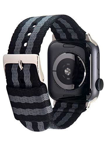 CASSIS[カシス] AppleWatch用(アップルウォッチ用) 6,SE,5,4用 44mmケース用 ナイロン NATOタイプ NICE ニース シルバーパーツ ブラック/グレー U1130NYLAPO8914S024