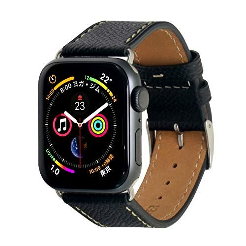 Kurocurrant[クロカラント] AppleWatch用(アップルウォッチ用) 6,SE,5,4用 44mmケース用 牛革 レザー バンド ベルト シルバーパーツ エンボスブラック X3504HE1APO0194S024 エンボス ブラック