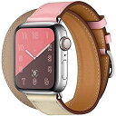 fullion AppleWatch 革レザーベルト バンド ストラップ アップルウォッチ series 1/2/3/4/5/6/SE ロング 二重巻き iwatch Apple Watch 革バンド 42mm 44mm Rose Sakura(2)