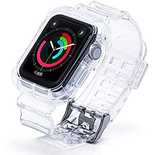 * Apple watch バンド アップルウォッチバンド スポーツバンド 交換用ベルト 透明 クリア iWatch Series 38mm 40mm 42mm 44mm 6/5/4/3/2/1/SEに対応 全面保護ケース (42mm/44mm)