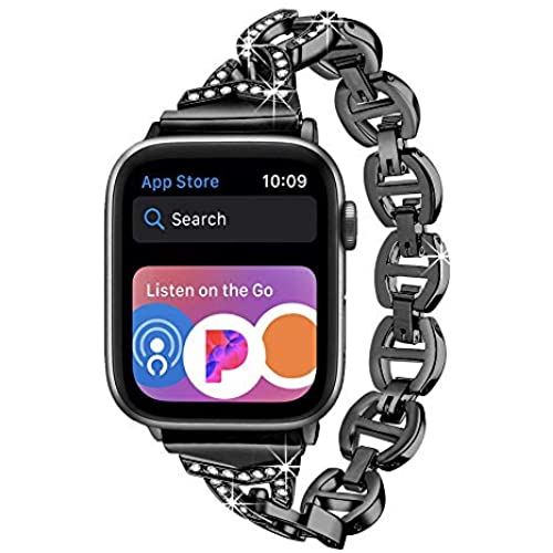 LS Apple Watch バンド ， ステンレス アップルウォッチ 交換ベルト Apple Watch Series 5 /4 /3 / 2 対応バンド ，ラインストーン付け アップルウォッチ ... 38mm/40mm ブラックのサムネイル