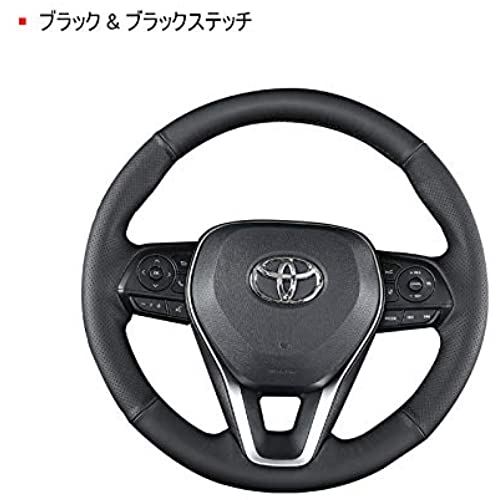 MEKOMEKO トヨタ RAV4 50系 専用 ハンドルカバー ステアイングカバー ステアリングホイールカバー 汚れ防止 通気性いい ドレスアップ アクセサリー 38CM 編み込み式 手縫い 滑りにくい 本革 1P ... ブラック ブラックステッチ