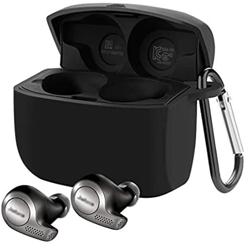 T.M.BストアのGeekria シリコンケース Jabra Elite Active 65t, Jabra Elite 65t 完全ワイヤレスイヤホン 対応 シリコンカバー 保護ケース 全面保護カバー 耐衝撃 軽量小型 落下防止 装着充電可能 カラビナ付き 防塵栓 ブラック｜アングル2