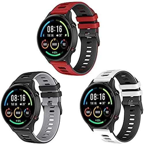 Miimall 対応【3枚セット】 Xiaomi Mi Watch Color Sports シリコン バンド YAMAY SW022ベルト ソフト 装着簡単 快適なデザイン 調節便利 軽量 Xiaomi Mi Watch交換ベルト(ホワイト+ レッド+グレー)
