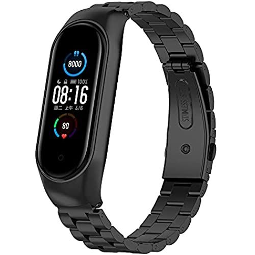 Miimall コンパチブルXiaomi Mi Band 5/6 バンド 交換用 シャオミ Mi Band 5 バンド ステンレス 快適なデザイン 簡単取付 簡単調節 小米 Mi Band 6 スポーツウォッチ 対応 交換 バンド(ブラック)