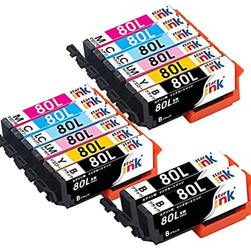 エプソン IC6CL80 増量14本セット EPSON 互換 インク カートリッジ IC6CL80L + ICBK80L ×2 IC80 IC80L ICBK80 とうもろこし インク starink