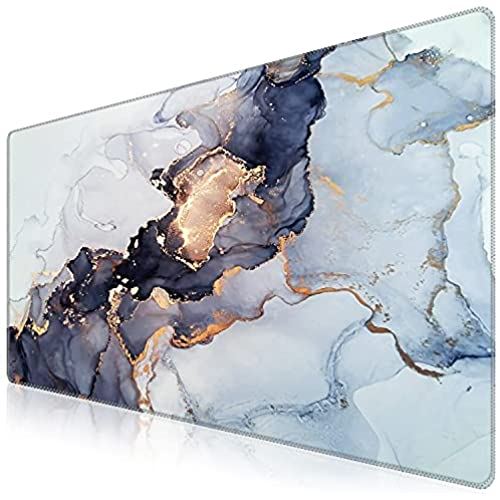 iCasso マウスパッド ゲーミング 大型 大理石模様 デスクマット90x40cm 耐水性 清潔しやすい 滑り止め ゴムベースデスクマット 仕事 ゲーム オフィス ホーム用（グレーゴールド）
