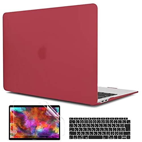 TwoL 2018 2019 2020 New MacBook Air Retina 13 ハードケース＋日本語 キーボードカバー（JIS配列) 保護フィルム MacBook Air 13 インチ A1932 A2179 A2337 M1 Touch ID搭載対応, ワインレッド