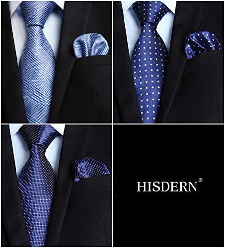 HISDERN(ヒスデン) ブランド品 ネクタイ チーフ 3本セット 高級 ギフトボックス付き 20柄物 ビジネス 結婚式 父の日 プレゼント TA3-01S Free Size Set 02