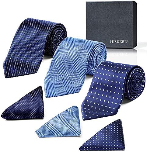 HISDERN(ヒスデン) ブランド品 ネクタイ チーフ 3本セット 高級 ギフトボックス付き 20柄物 ビジネス 結婚式 父の日 プレゼント TA3-01S Free Size Set 02