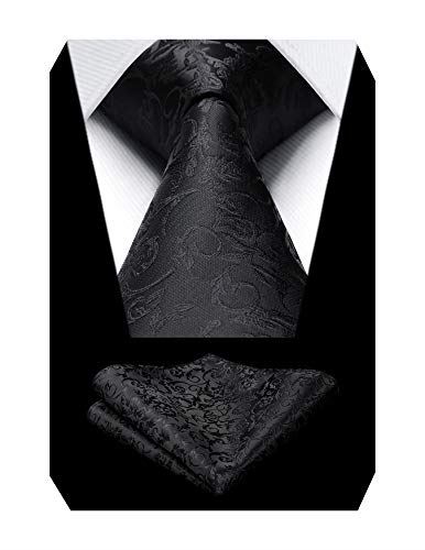 ネクタイ ノーアイロン 8.5cm 厚手 チーフ贈り シルク30％ チェック/ストライプ/ドット/ペイズリー 25色/柄 Free Size 17ブラック（ペイズリー柄）