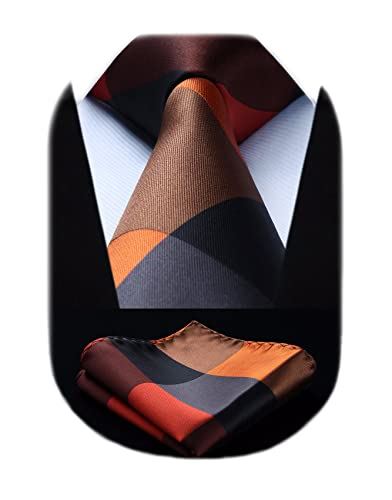 ネクタイ ノーアイロン 厚手 8.5cm チーフ贈り シルク30％ チェック/ストライプ/ドット/ペイズリー 23色/柄 Free Size 01オレンジ（チェック）