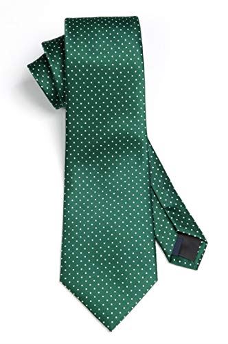 Enlision（エリション）ビジネスネクタイ ノーアイロン 8.5cm 厚手 ストライプ チェック ドット セット シルク30％ チーフ付け 23色 Free Size 23ドット（グリーン）