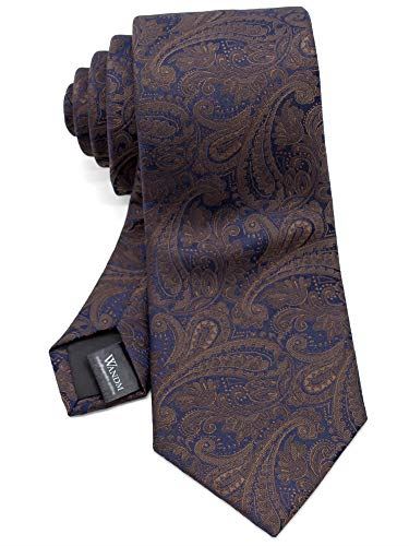 [ダブリューアンドエム] メンズ ネクタイ フォーマル ビジネス オフィス 8cm 幅 レギュラータイ 洗濯 可能 小紋 柄 模様 モチーフ ペイズリー 刺繍 ペイズリー/ネイビー×ブラウン