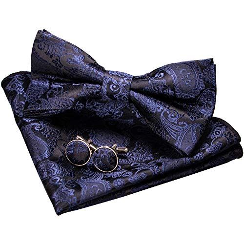 「ジェミギンズ」JEMYGINS メンズ ペイズリー柄 蝶ネクタイ カフス ボタン ハンカチ セット フォーマル..