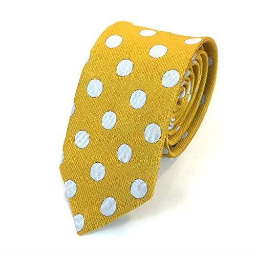 ロングヒットシリーズ【日本製】6cm大きなドット水玉柄ネクタイ マスタード/シルバー