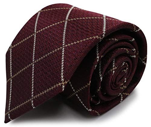【Made in Japan】日本製ネクタイ 絹100% ジャガード織 スーツ ビジネス チェック D柄：ワイン