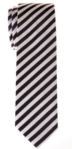 (リトリーズ) RETREEZ ストライプ柄 織り生地 細ネクタイ タイ - 多色展開 Black and White Stripe