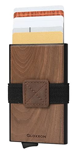 GLOXXON クレジットカードケース ベルト スキミング防止 スライド式 磁気防止 自 然 木 軽量 メンズ レディース ウォルナット　ベルト