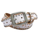 WING LEATHER イタリアンレザー カジュアルベルト 本革 牛革 スタッズ メンズ 黒 白 ダークブラウン 赤色 40mm ダメージ加工 GTC004 ホワイト