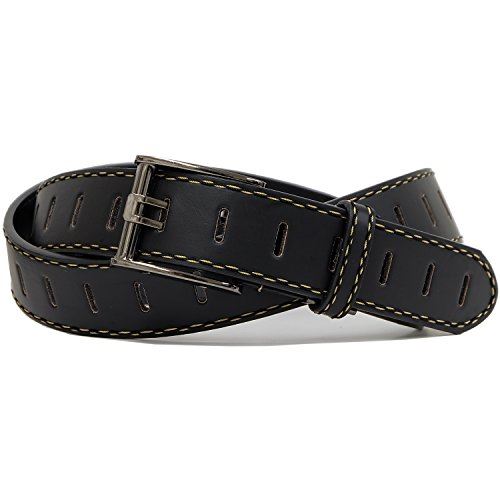 ベルト専門店のベルトン【Belton】 メンズ 合成皮革 カジュアル ステッチ ベルト ブラック