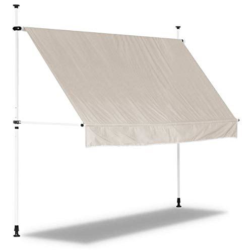 FIELDOOR つっぱり日よけスクリーン 【ライトベージュ】 幅303cm×奥行90cm×高さ122〜302cm UVカット 撥水 ベランダ テラス 簡単取付