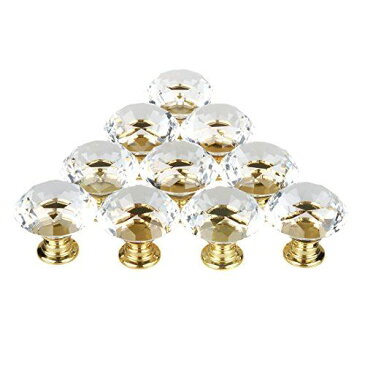uxcell つまみ 30mm ハンドル 引き出し取っ手 クリスタルガラス キャビネットハンドル 家庭装飾 ダイヤモンド形 リア ゴールドトーン 10個セット