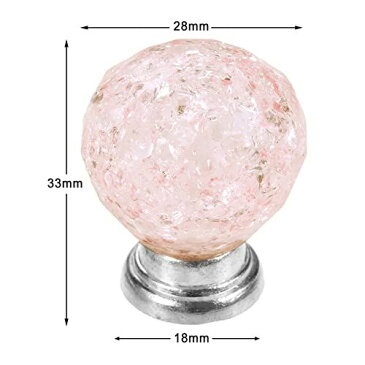 Lemfema つまみ 透明 丸型 引き出し取っ手 28mm 引き出しノブ クリスタルガラス 引き出しプル キャビネットハンドル DIY 6個入 ピンク【単孔 Φ28mm】