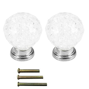 Lemfema つまみ 透明 丸型 28mm 引き出しノブ 引き出し取っ手 クリスタルガラス キャビネットハンドル 丸型ツマミ DIY 2個入 クリアー【単孔 Φ28mm 3サイズネジ付】