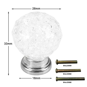 Lemfema つまみ 透明 丸型 28mm 引き出しノブ 引き出し取っ手 クリスタルガラス キャビネットハンドル 丸型ツマミ DIY 2個入 クリアー【単孔 Φ28mm 3サイズネジ付】