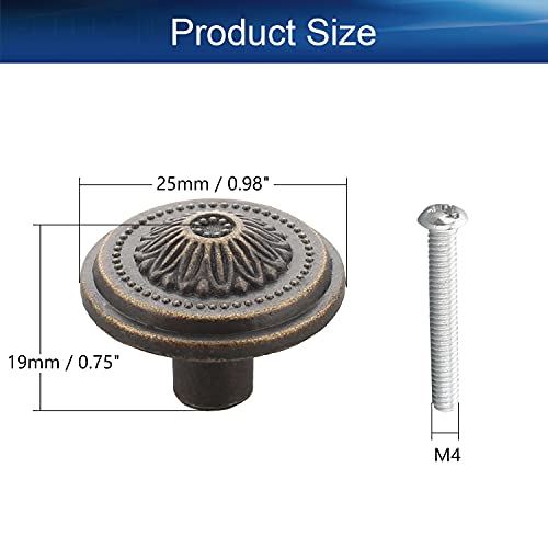 MroMax 家具取っ手つまみ アンティーク調ハンドル 取っ手 丸型 食器棚扉引き出しノブ 丸い取っ手 取っ手つまみ 金属 ネジ付き 亜鉛合金製 グリーンブロンズ 直径25mm 高さ19mm 10個入り