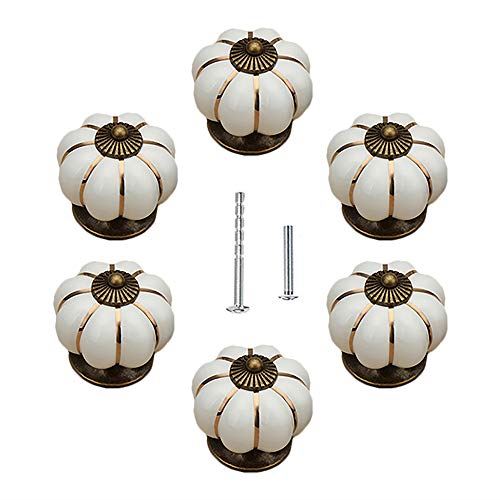 UULU 6個入 陶器 つまみ かぼちゃ 引き出し 取っ手 家具 つまみ キャビネットノブ ツマミ セラミック ..