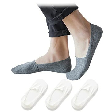 [Lino Ulu] 3足セット 靴下 メンズ 脱げない フットカバー ショート 浅履き ローファー スリッポン 綿 3D立体縫製 360度 足裏 滑り止め リノウルフット ホワイト3足セット