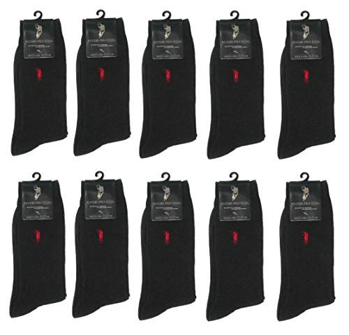 W・POLO・TEXAS メンズ 靴下 10足セット ビジネス カジュアル スポーツ リブ ソックス 黒×10足