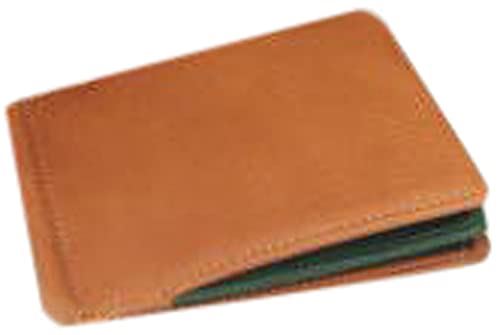 フルタンニンヌメ革×オイルシュリンク革 BOX型小銭入れ付マネークリップ（札ばさみ） ライトブラウン/グリーン