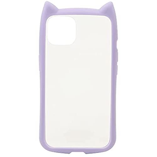 ラスタバナナ iPhone13 専用 ケース カバー ハイブリッド 猫耳 ネコミミ 背面ガラス クリア かわいい おしゃれ ストラップホール ガラス ライトパープル スマホケース 6432IP161HB