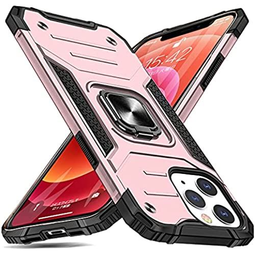 iPhone 12 Pro Max ケース リング付き 衝撃吸収 耐衝撃 落下防止 米国軍事MIL標準取得 スタンド機能 PC+TPU 二重構造 防塵 薄型 軽量 一体型 360度回転 全面保護カバー アイフォンケース ピンク