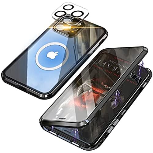 iPhone 13 Pro Max ケース クリア 両面強化ガラス カメラフイルム付き 360°全面保護 MagSafe ワイヤレス充電対応 アイフォン13 Pro Max 透明 ケース磁気吸着 ブラック