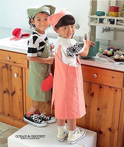 オーシャンアンドグラウンド エプロン セット COOKDAY キッズ ジュニア 100〜160cm 6カラー 三角巾付き 1918003 ピンク