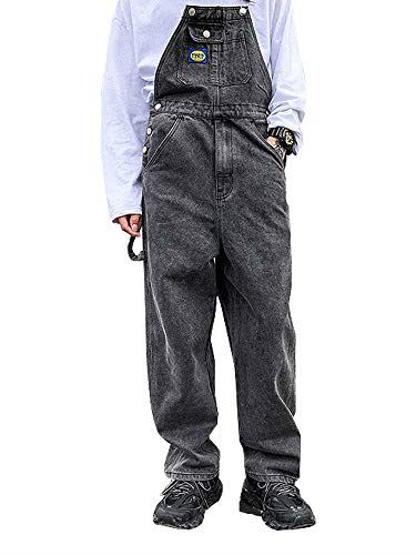 メンズ レディース デニムサロペット オーバーオール オールインワン つなぎジーンズ ストリート ポケット付き 大きいサイズ カジュアル ゆったり 体型カバー 作業着 男女兼用 YC01 S-2XL ブルー ブラック YC01-グレー