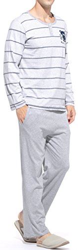 メンズパジャマ 長袖上下セット ストライプ ルームウェア 部屋着 便利服 綿製品吸汗速乾 01グレー