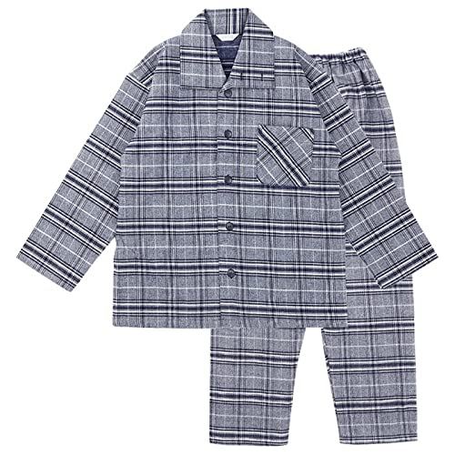 [カイタックファミリー]パジャマ 長袖 上下セット 綿100% 綿毛布 格子 日本製 メンズ ネイビー