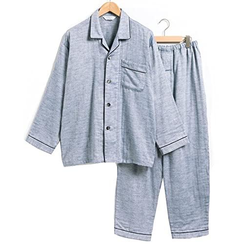 [カイタックファミリー] パジャマ 上下セット 綿100% 3重ガーゼ 日本製 メンズ M ブルー