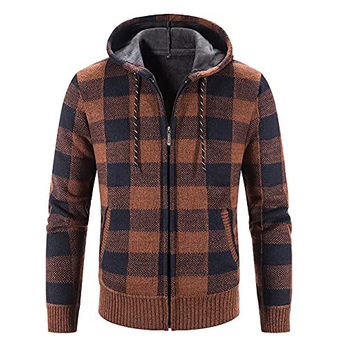 FOMANSH カーディガン メンズ ニットセーター スリム 暖かい 大きいサイズ 柄 冬 … ブラウン-03