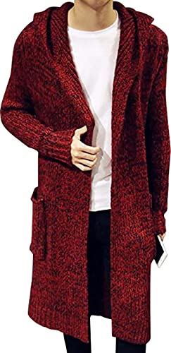 [在庫限り] [エアバイ] 春 秋 冬 長袖 メンズ ロング カーディガン ニット フード コート ジャケット セーター M~2XL レッド