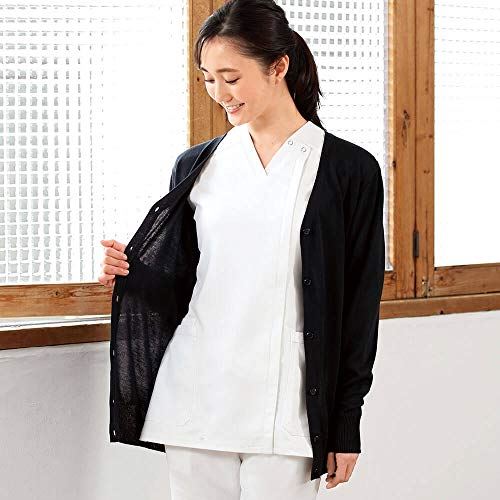 洗えるリ ネンタッチ カーディガン レディース 薄手 事務 オフィス 看護 ナースリー ホワイト