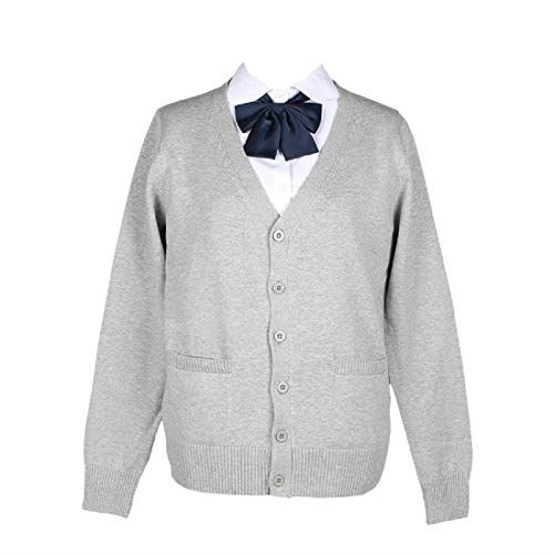 GETS(ゲッツ) スクールカーディガン 制服 無地 ゆったり オールシーズン Vカーディガン オフィス ワンポイント 制服 レディース 学生 事務 ライトグレー