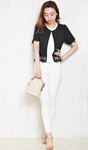 (カービーズ) curvy's ショートジャケット ショート ジャケット ツイード カーディガン カーデガン トップス 七分袖 長袖 UV対策 フラワーレース 13.ブラック/半袖